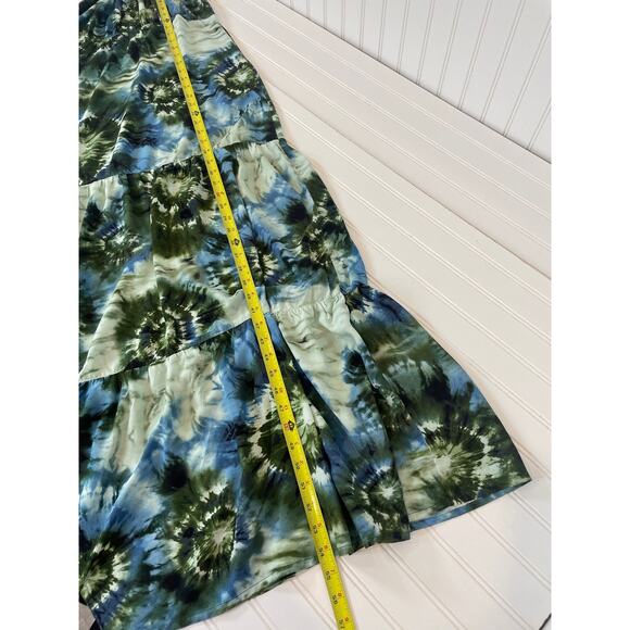 Jin Jinny Green & Blue Tie Dye Tiered Tie Straps Sleeveless Maxi Dress Size S - Picture 5 of 6